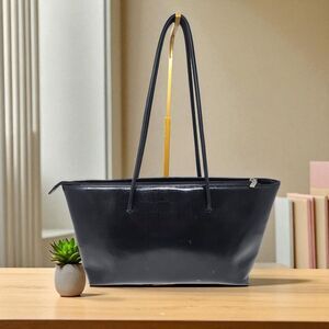 Maxx New York Black Leather Tri-Compartment Double Handle Shoulder Bag X Logo